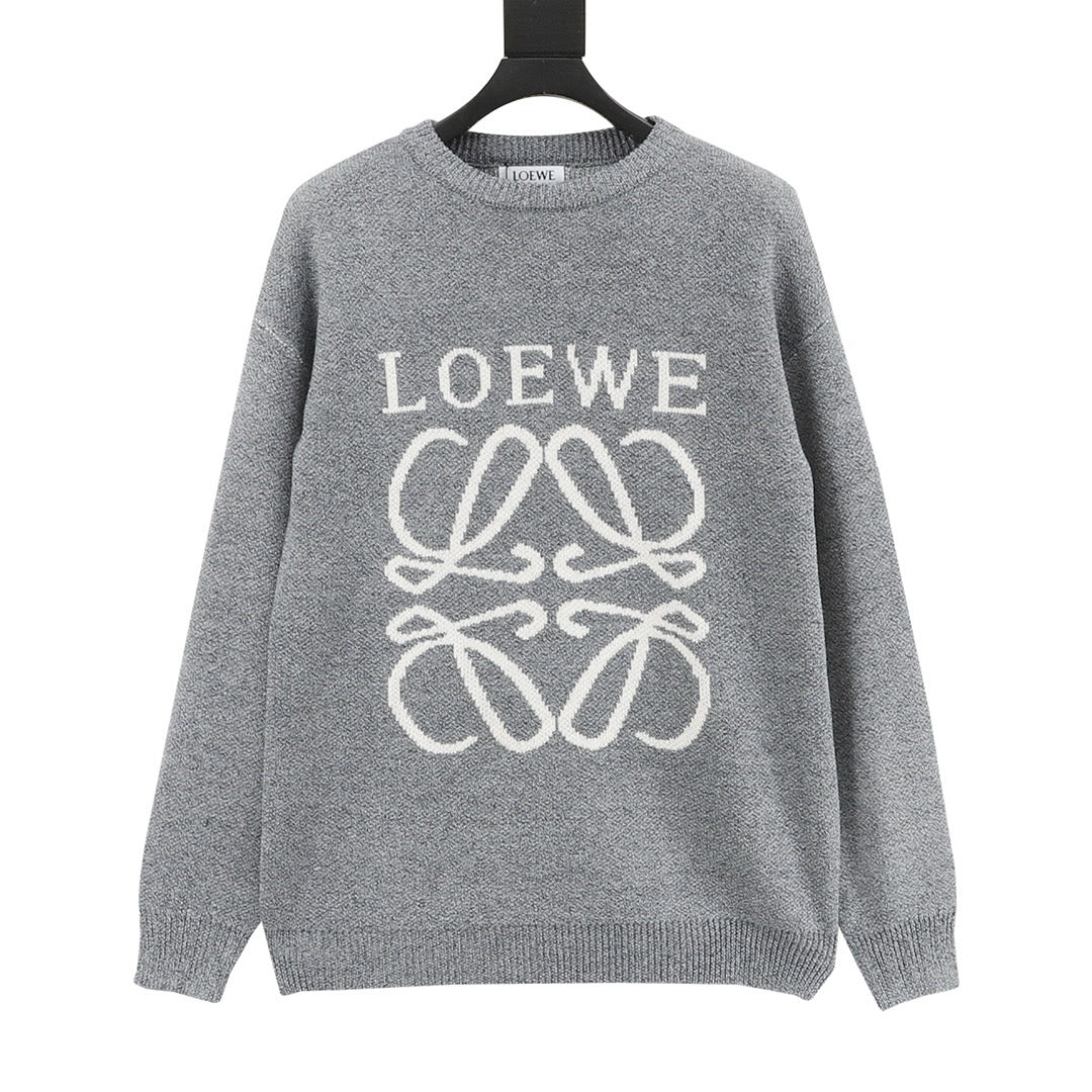 Loewe Women's Men's Grey Anagram Logo Crewneck Knit Sweater