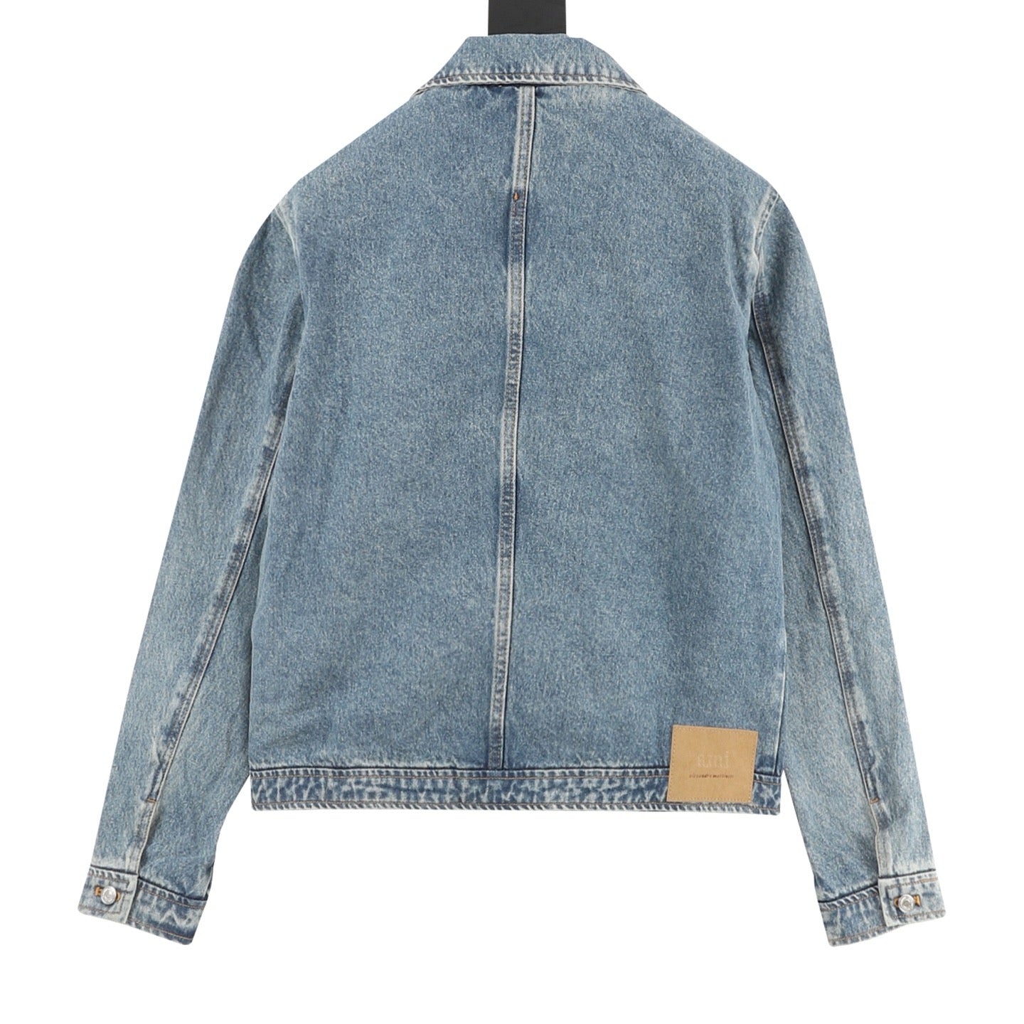 AMI Paris Ami de Cœur Heart Logo Washed Denim Zip Jacket | Light Blue Workwear Casual Outerwear