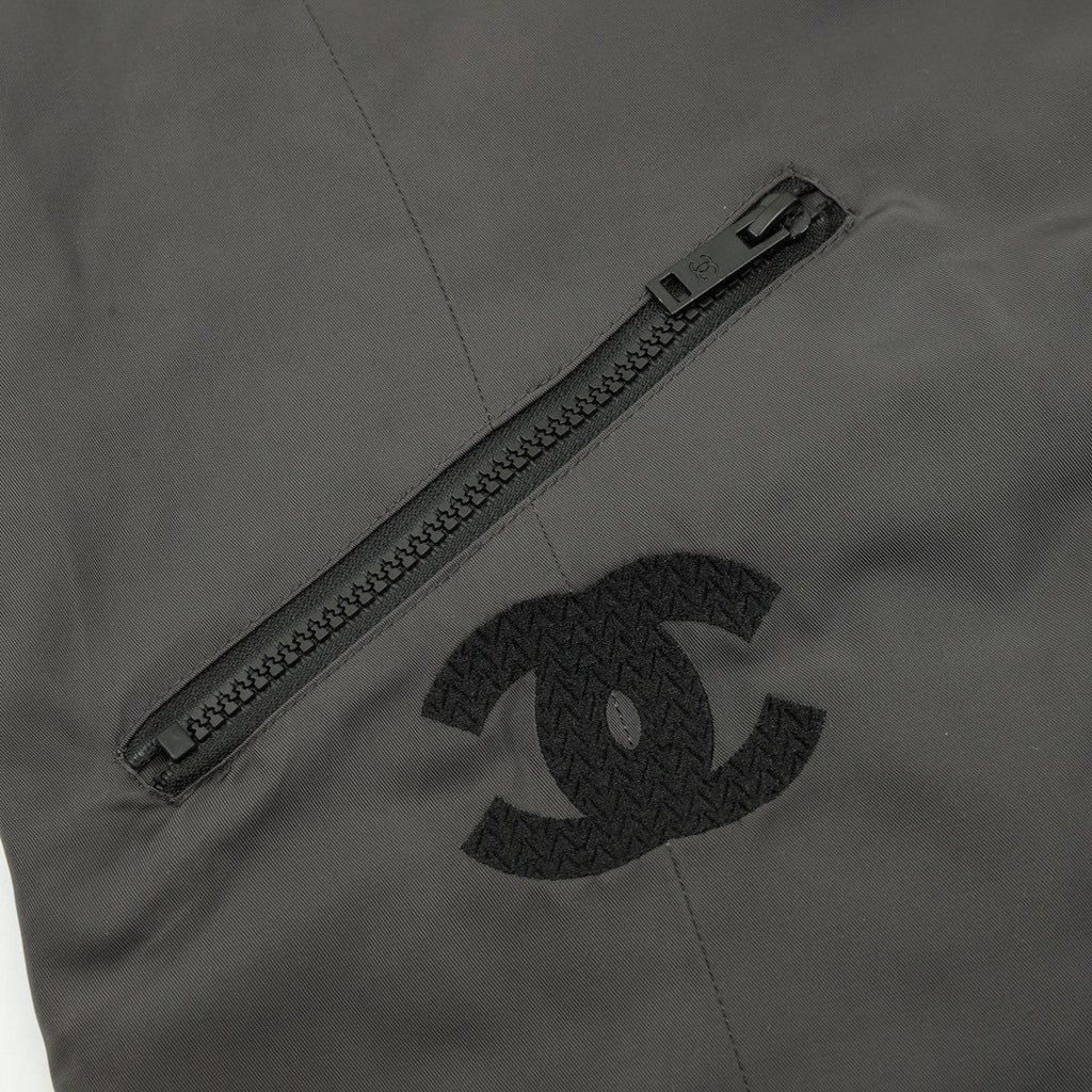 Chanel Vintage-Style Hooded Windbreaker with Embroidered Double-C Logo and Zipper Closure