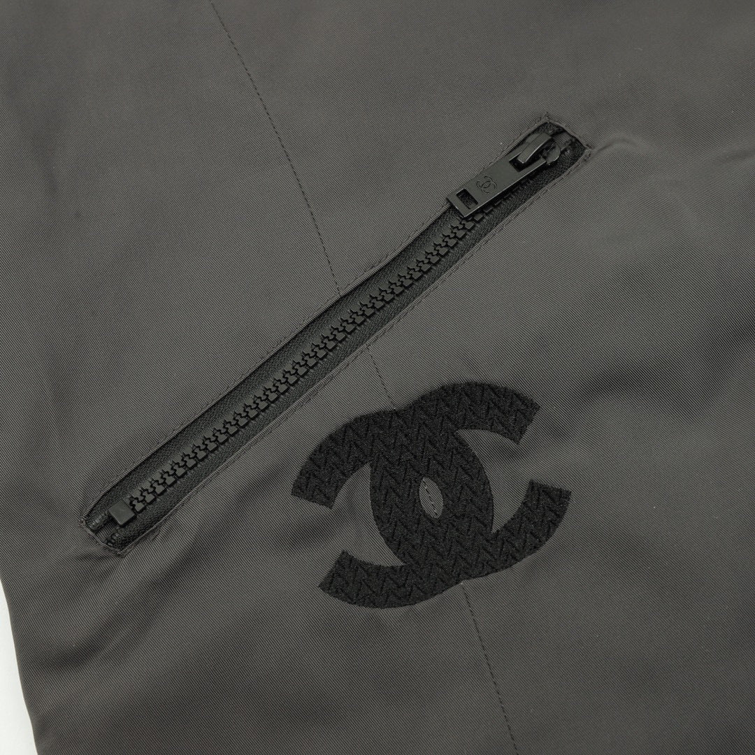 Chanel Vintage-Style Hooded Windbreaker with Embroidered Double-C Logo and Zipper Closure