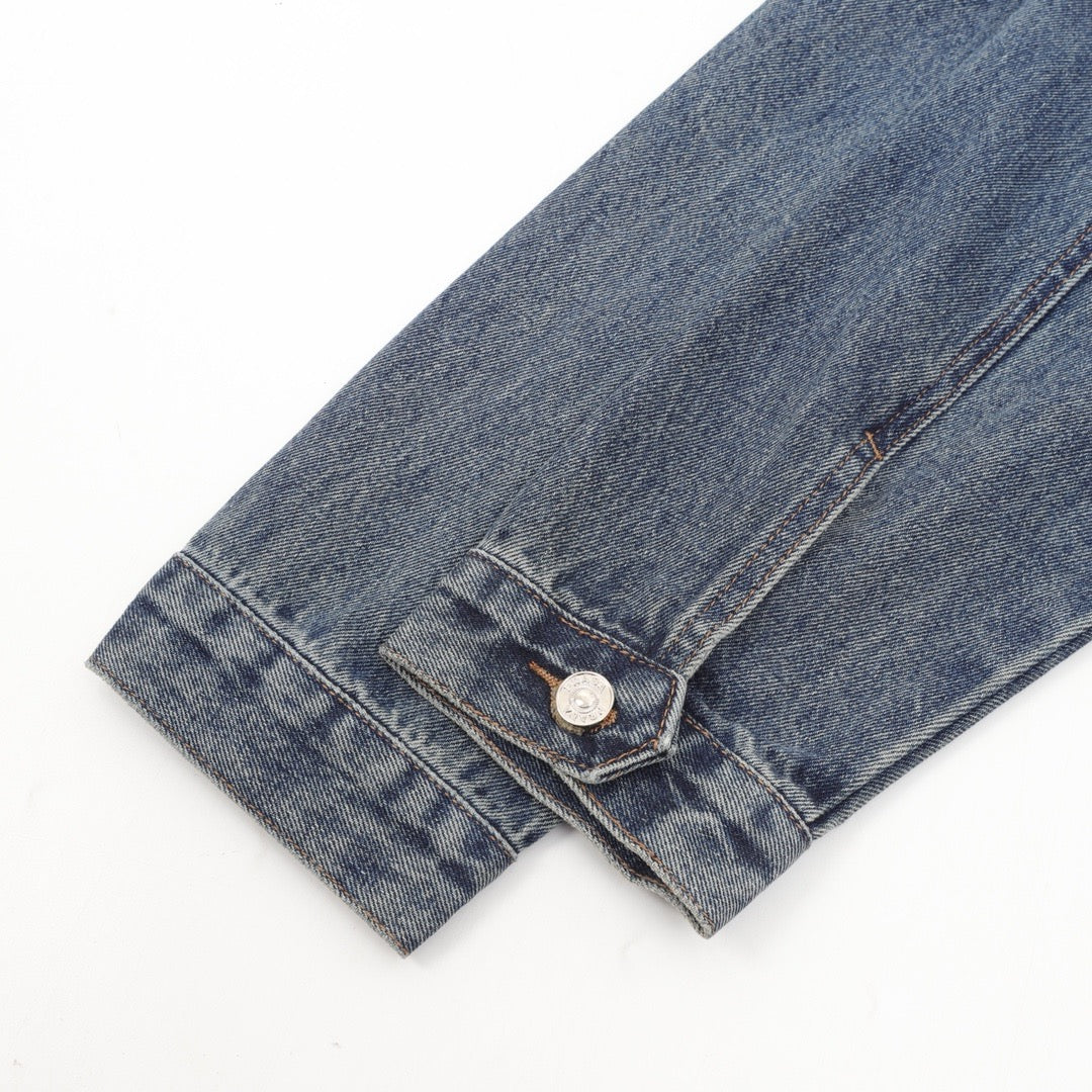 Prada Women's & Men's Vintage Blue Triangle Logo Zip-Up Denim Jacket