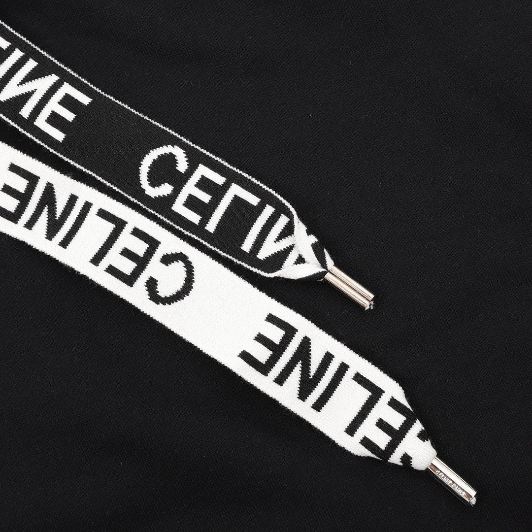 Celine Dual-Tone Logo Webbing Drawstring Oversized Hoodie