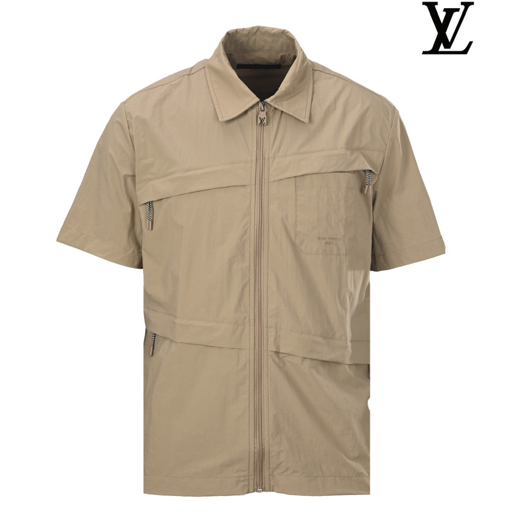 Louis Vuitton Men's Khaki Zip Short Sleeve Shirt