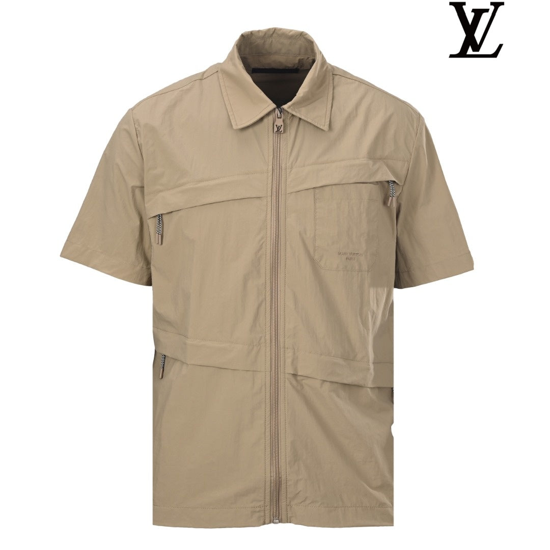 Louis Vuitton Men's Khaki Zip Short Sleeve Shirt