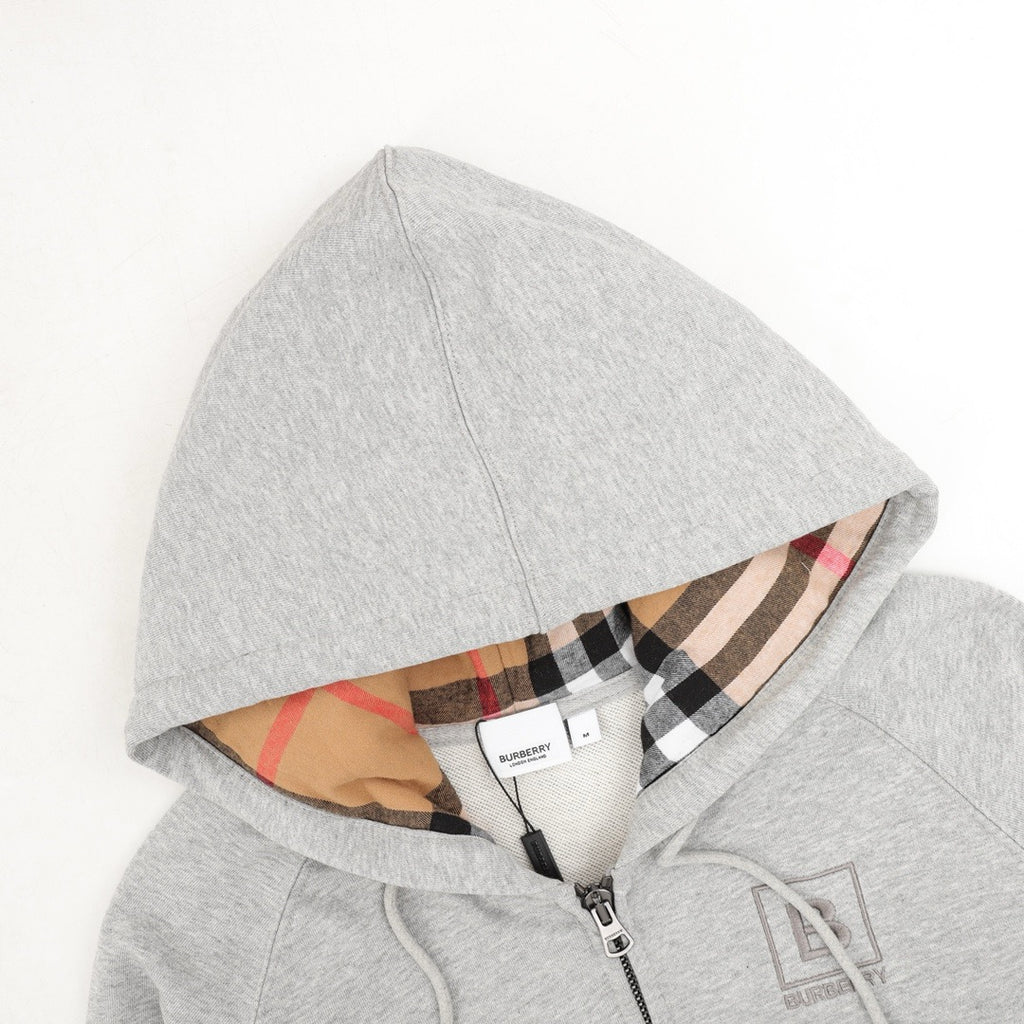 Burberry Women's & Men's Grey Check-Lined Full-Zip Hoodie