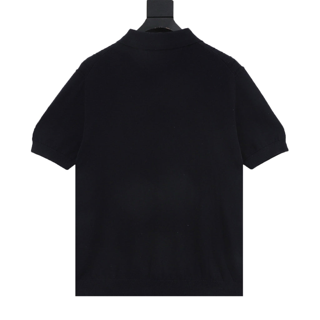 Loro Piana Women's Men's Black Cable-Knit Short-Sleeve Polo Shirt