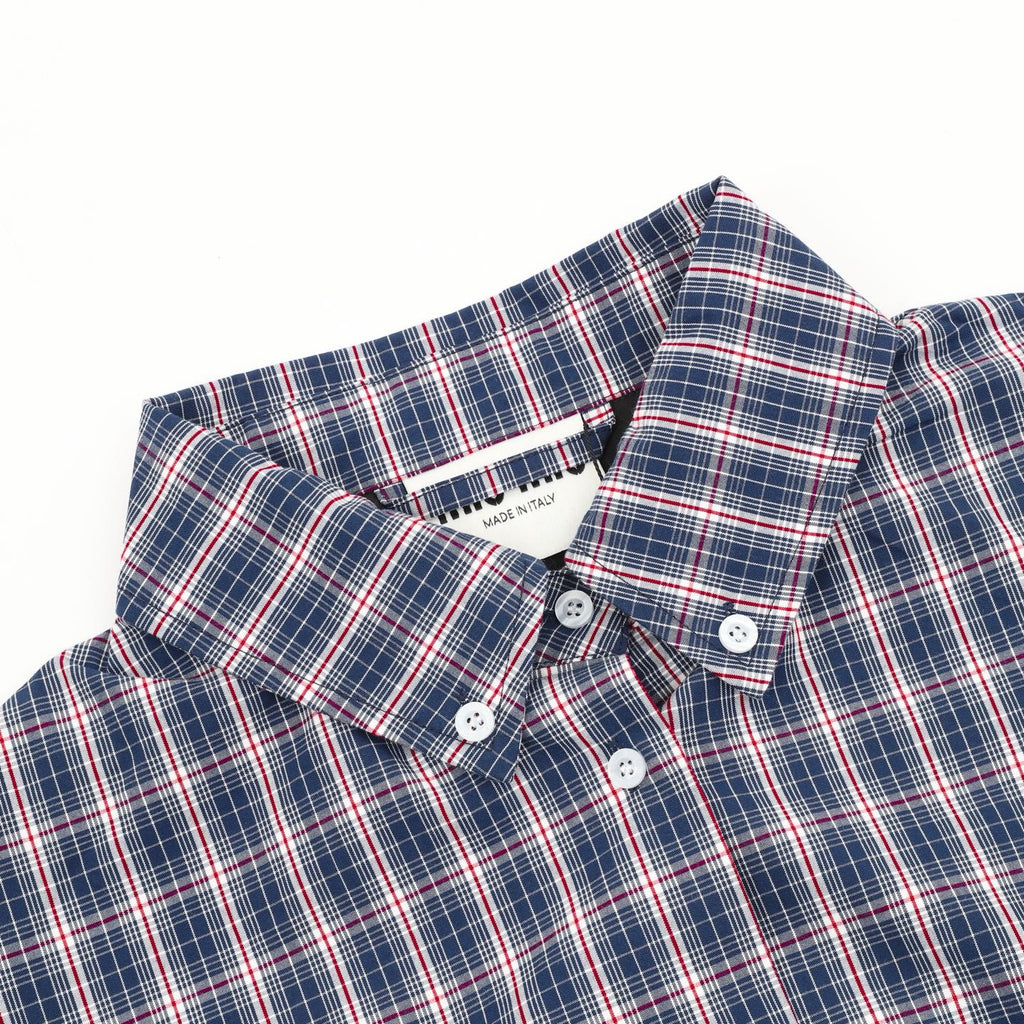 Miu Miu Blue Plaid Embroidered Logo Shirt Jacket | Elastic Hem Preppy Casual Outerwear