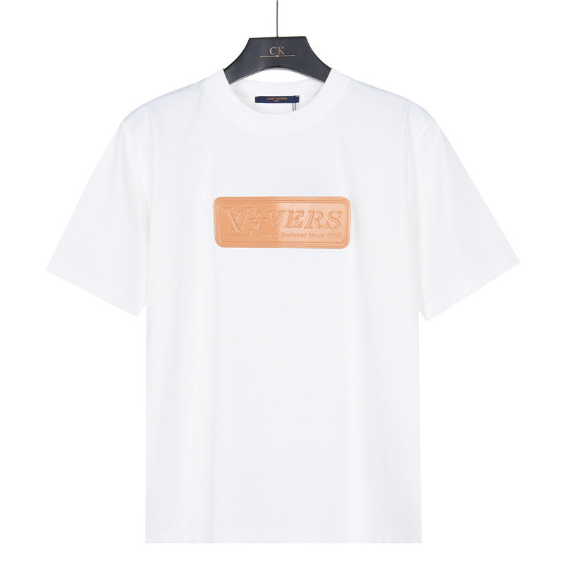 Louis Vuitton Leather Patch Logo Short-Sleeve T-Shirt in White