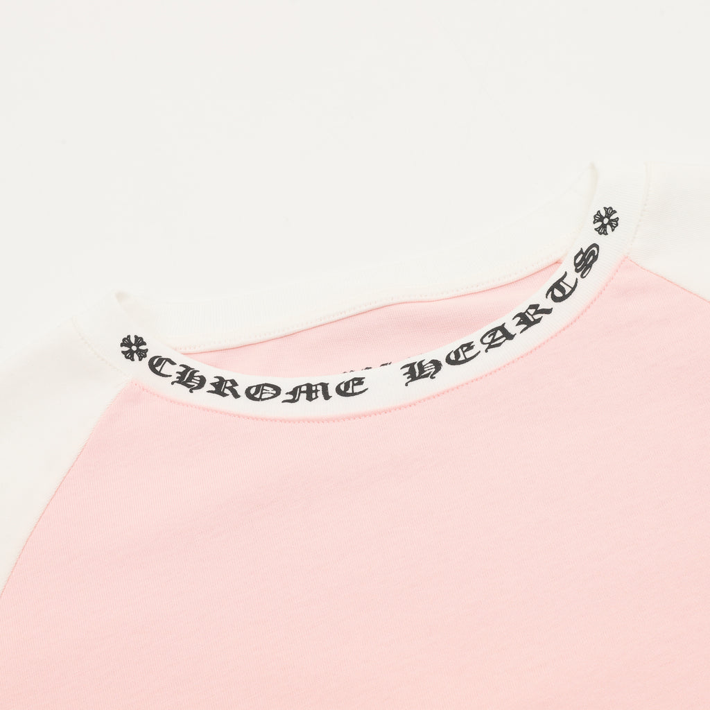 Chrome Hearts Horseshoe Raglan Long-Sleeve Tee — Pink & White, Gothic Sleeve Print