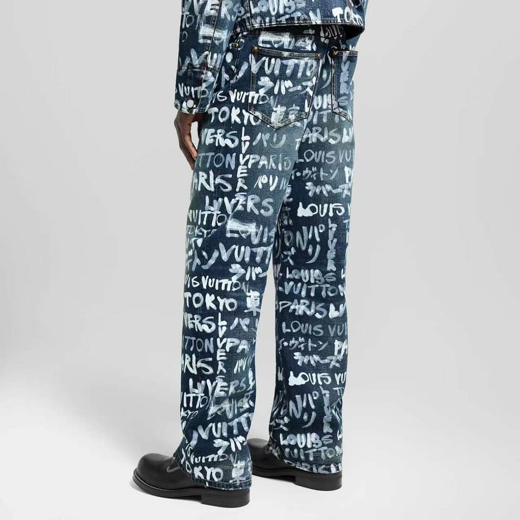Louis Vuitton Multi-Language Graffiti Wide-Leg Jeans