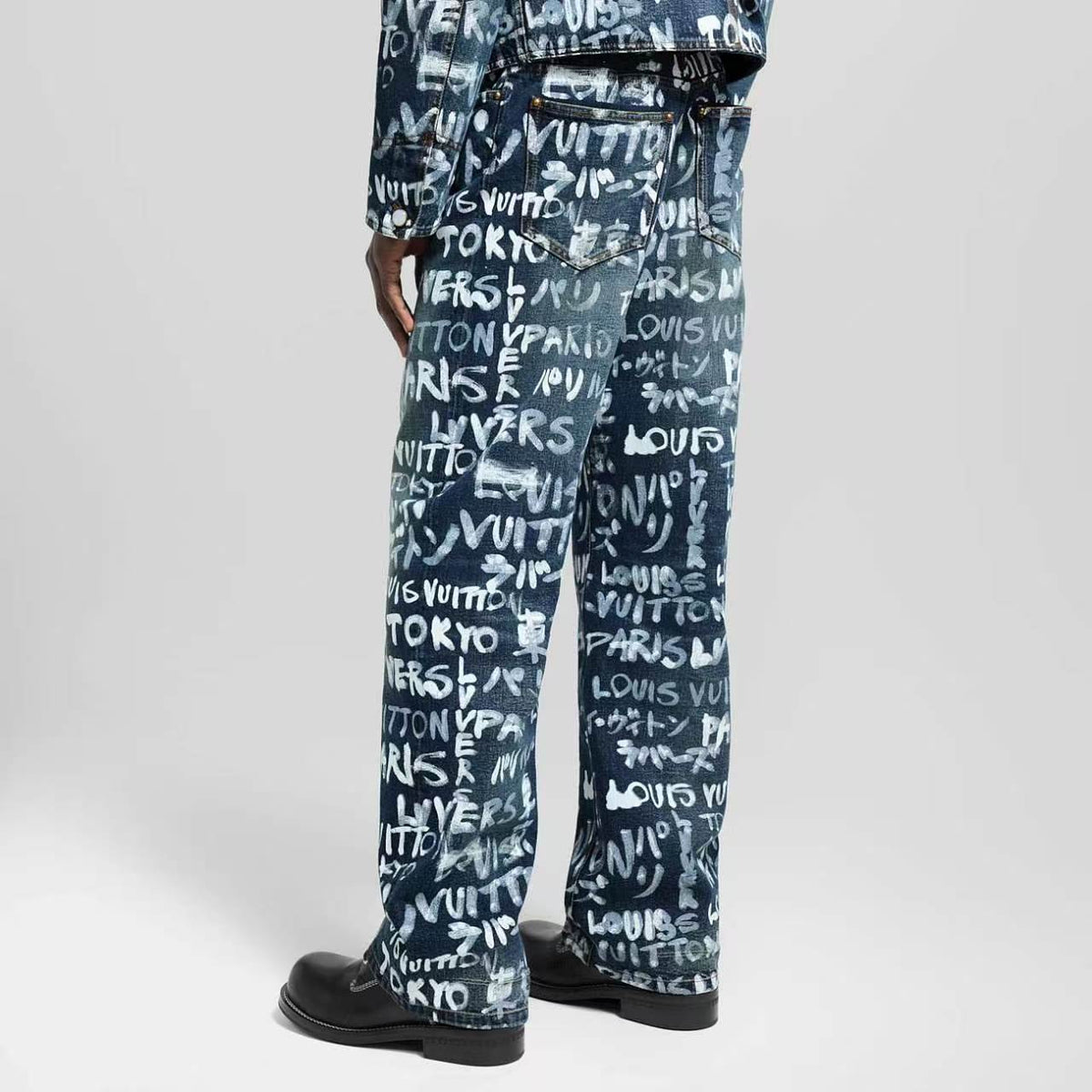 Louis Vuitton Multi-Language Graffiti Wide-Leg Jeans