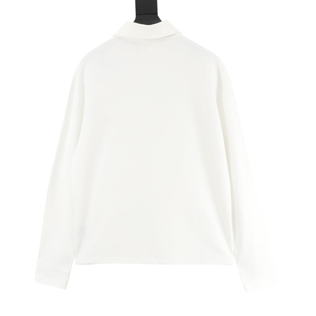AMI Paris Long-Sleeve Polo Shirt — Tonal Heart Logo, Black | FW25