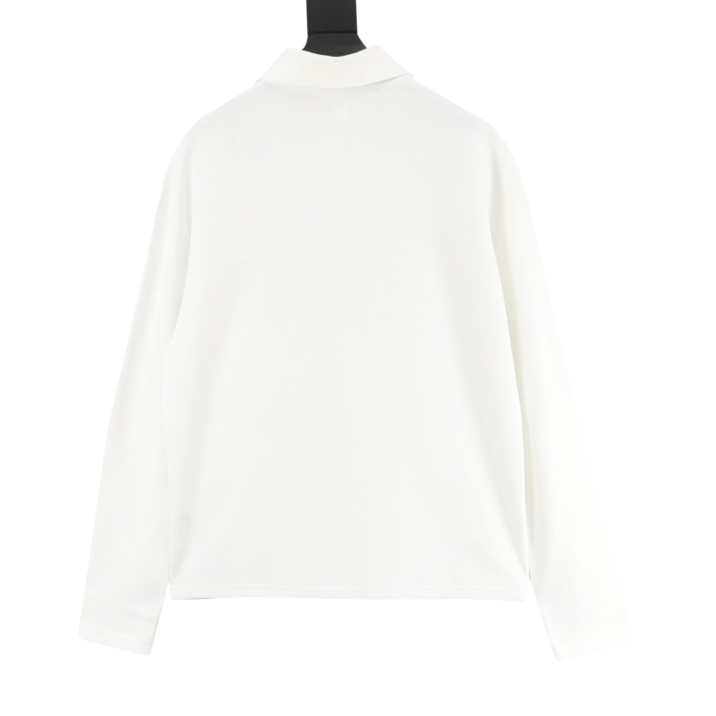 AMI Paris Long-Sleeve Polo Shirt — Tonal Heart Logo, Black | FW25