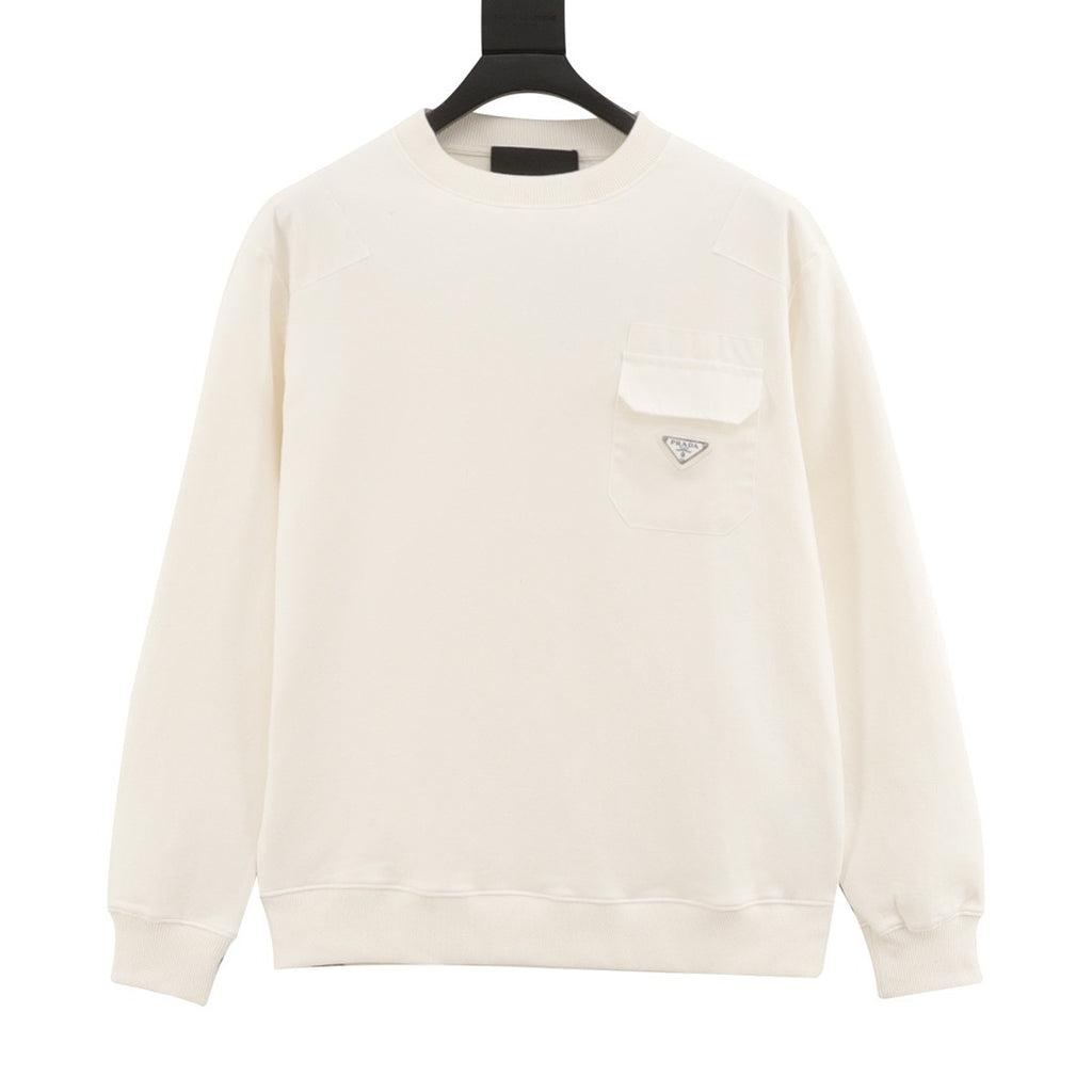 Prada Women's & Men's Off-White Nylon Pocket Triangle Logo Crewneck Sweatshirt