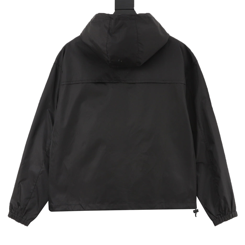 Prada Women's & Men's Black Triangle Logo Hooded Windbreaker
