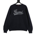 Gucci Women's Men's Navy Script Logo Crewneck Knit Sweater