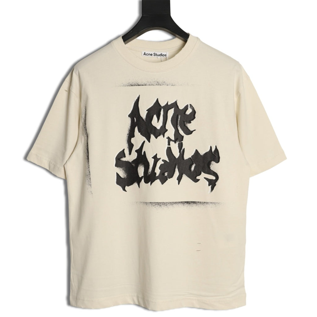 Acne Studios Gothic Logo Spray Print Short-Sleeve T-Shirt in Cream