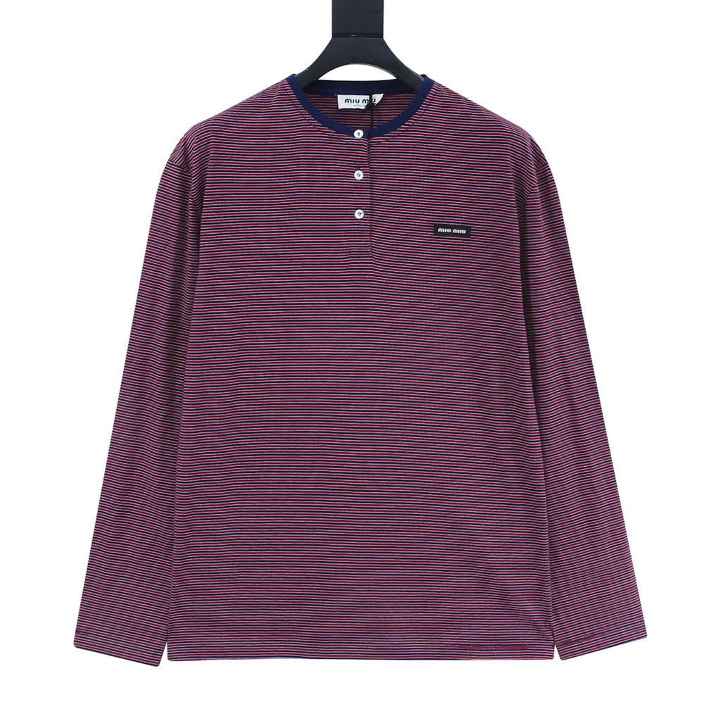 Miu Miu Women's Men's Red & Navy Striped Long-Sleeve Henley Top