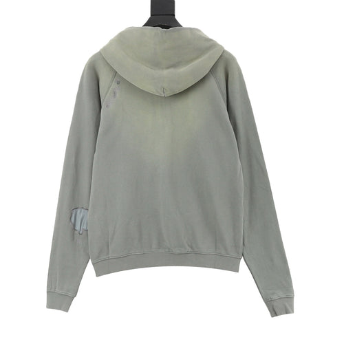 Acne Studios Women's & Men's Distressed Logo Zip-Up Hoodie in Sage Green