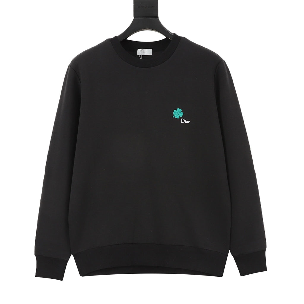 Dior Women's Men's Black Clover Embroidery Crewneck Sweatshirt