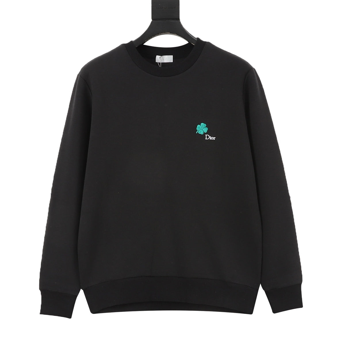 Dior Women's Men's Black Clover Embroidery Crewneck Sweatshirt