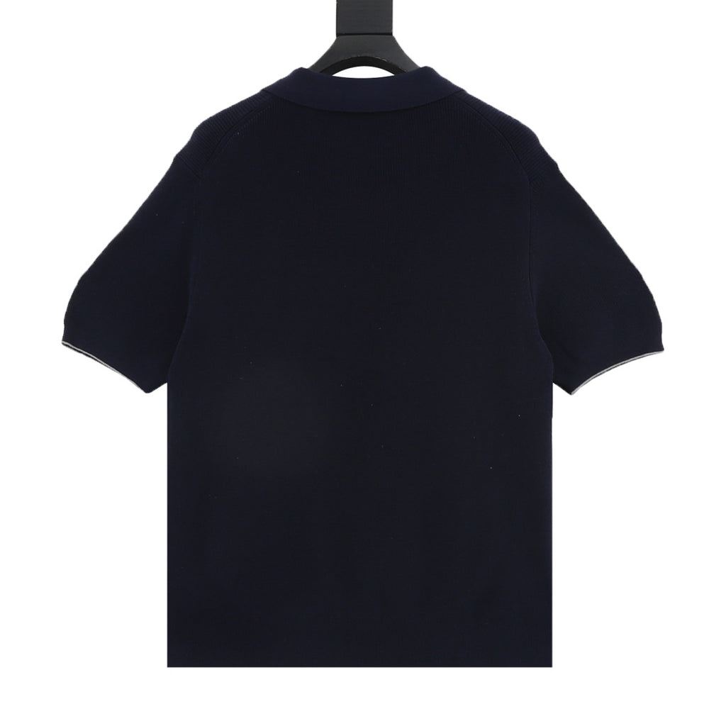 Brunello Cucinelli Knit Short-Sleeve Polo Shirt in Navy