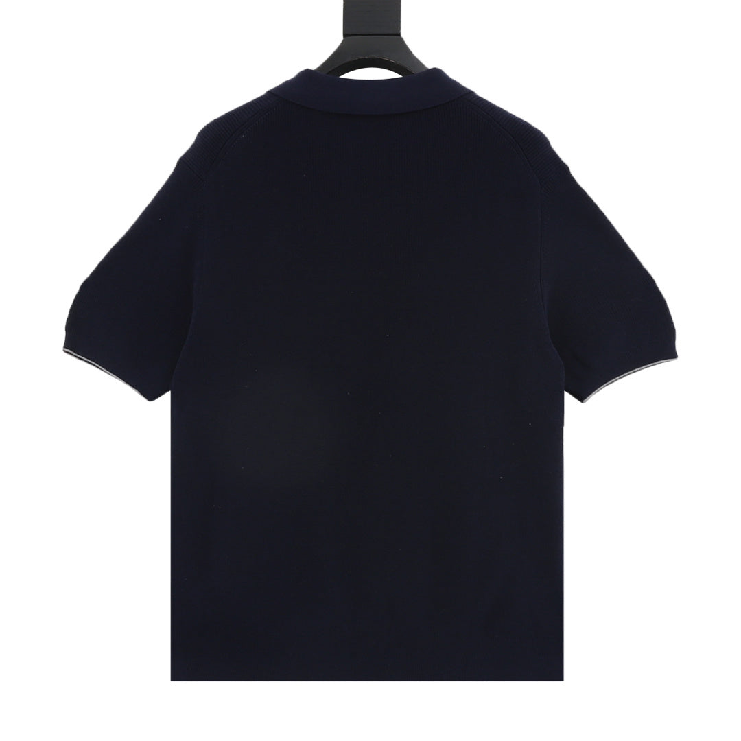 Brunello Cucinelli Knit Short-Sleeve Polo Shirt in Navy