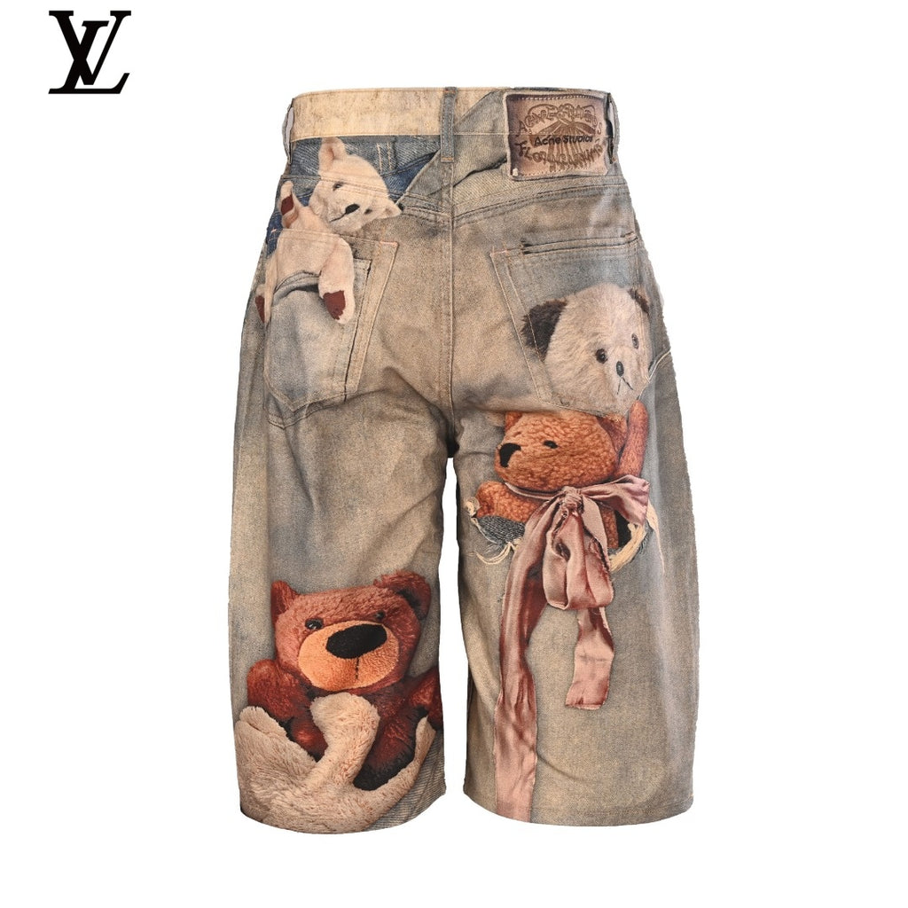 Louis Vuitton Men's Teddy Bear Print Denim Shorts