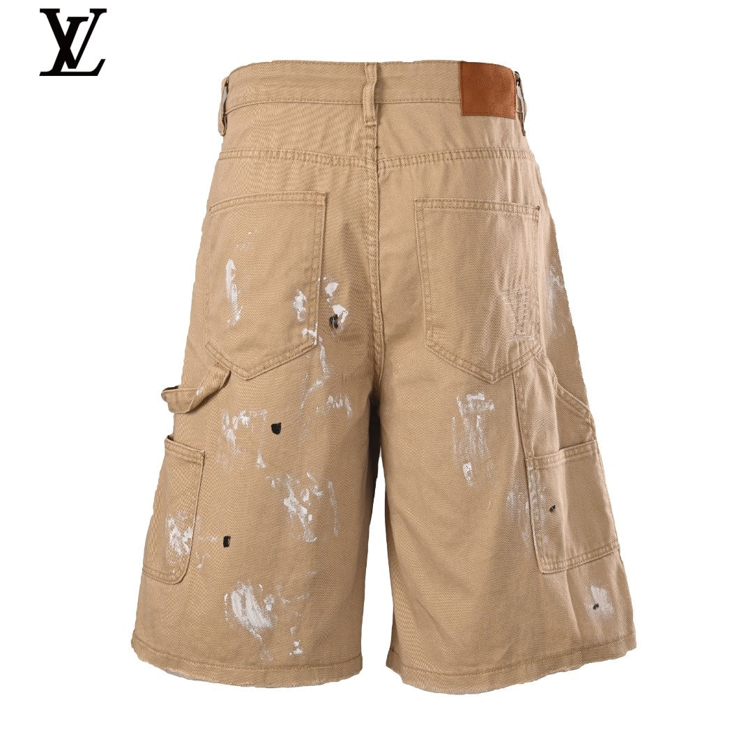 Louis Vuitton Khaki Paint Splatter Workwear Shorts