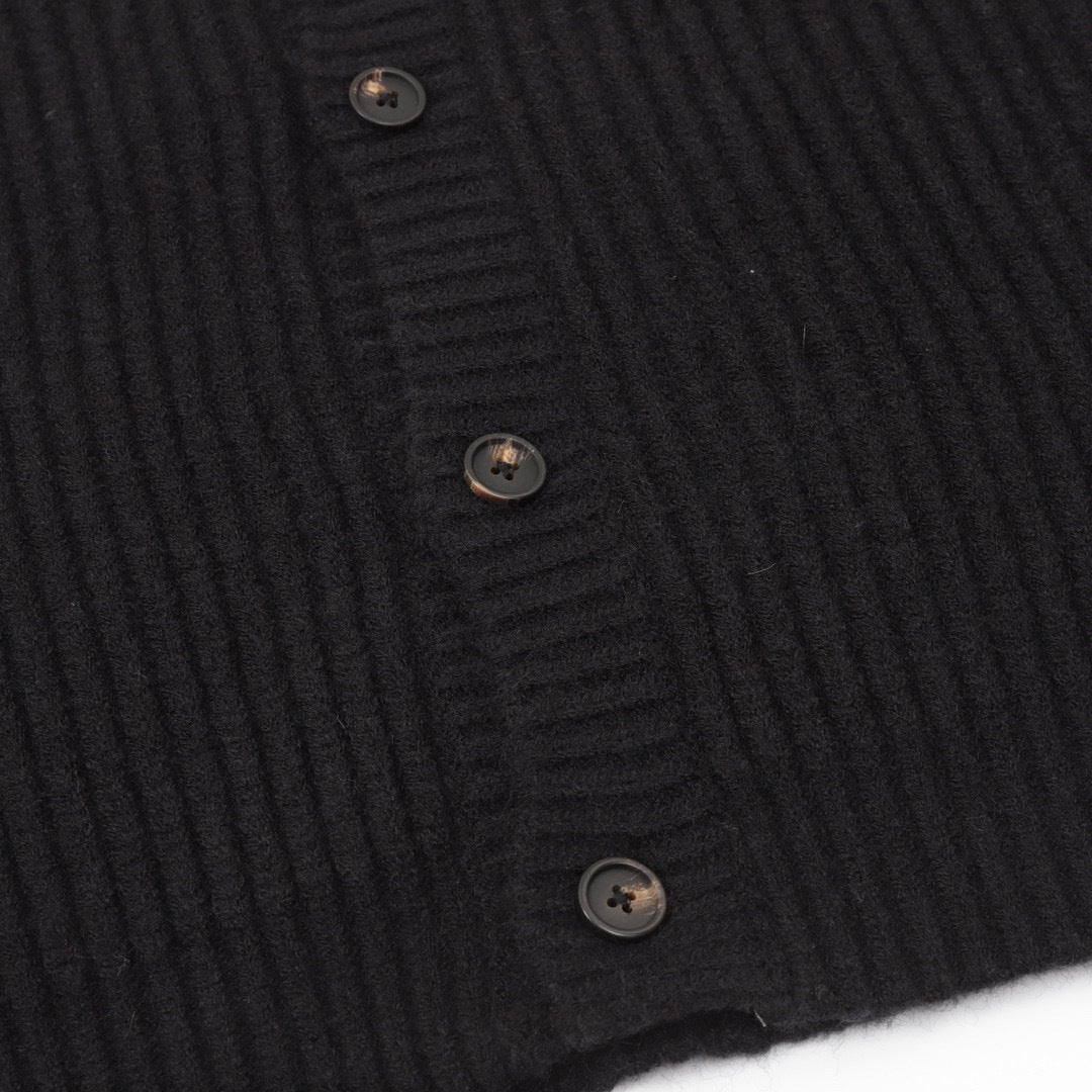 Prada Milano Logo Embroidered Chunky Rib Knit Button Cardigan
