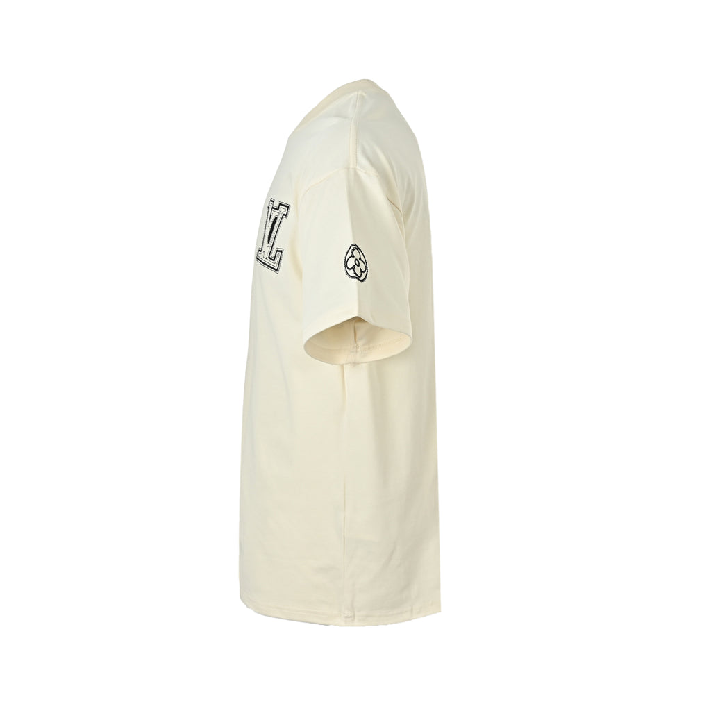 Louis Vuitton Stitched LV Logo Short-Sleeve T-Shirt in Cream
