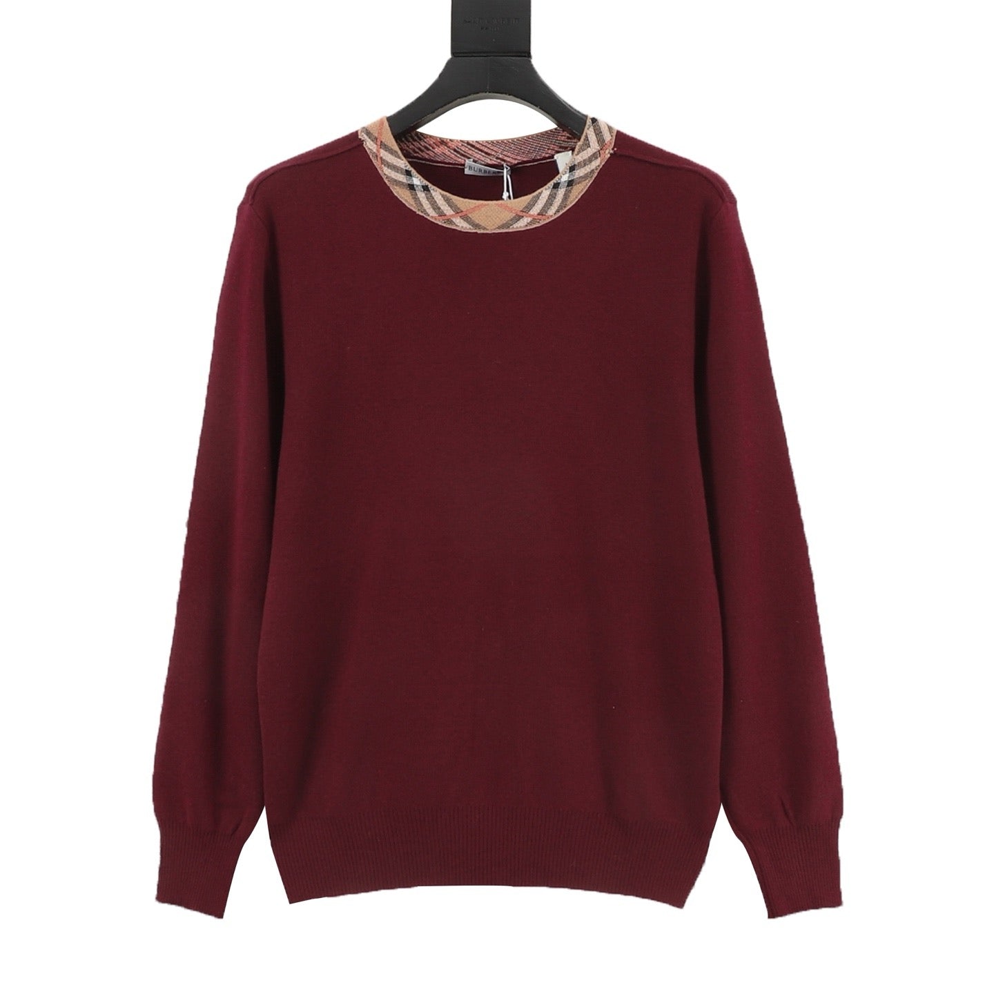 Burberry Check-Collar Knitted Wool Sweater
