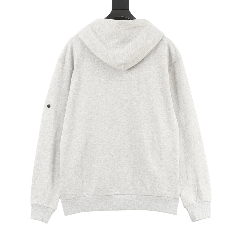 Stone Island Sleeve Patch Hooded Zip-Up Jacket | White Contrast Zip Casual Outerwear