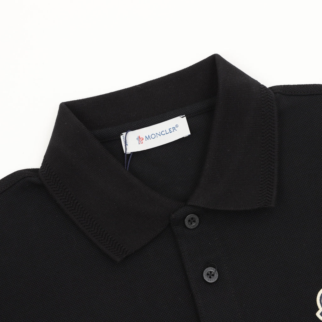 Moncler Women's Men's Black Logo Patch Long-Sleeve Polo Shirt