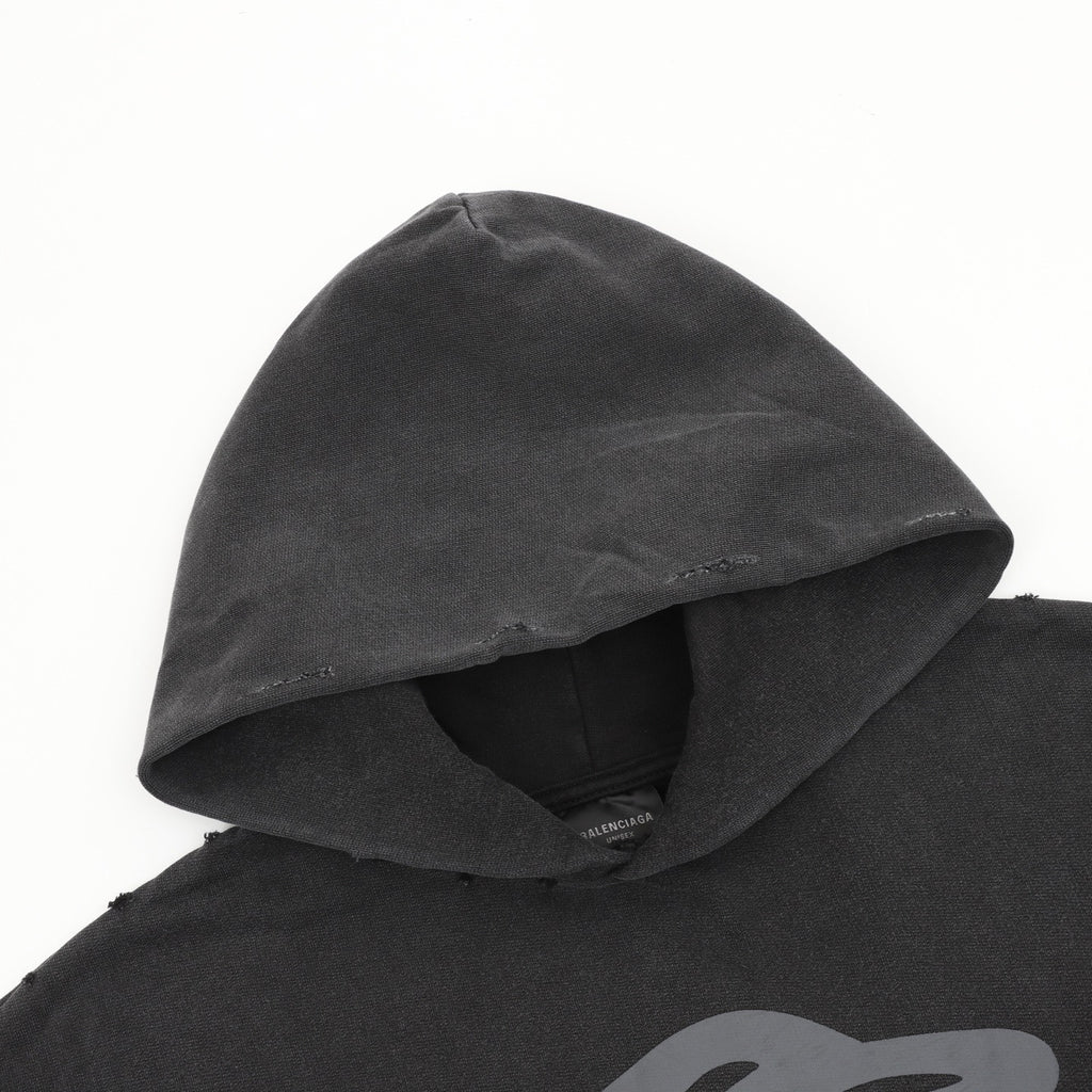 Balenciaga Women's Men's Black Paris Liberty Graphic Distressed Pullover Hoodie