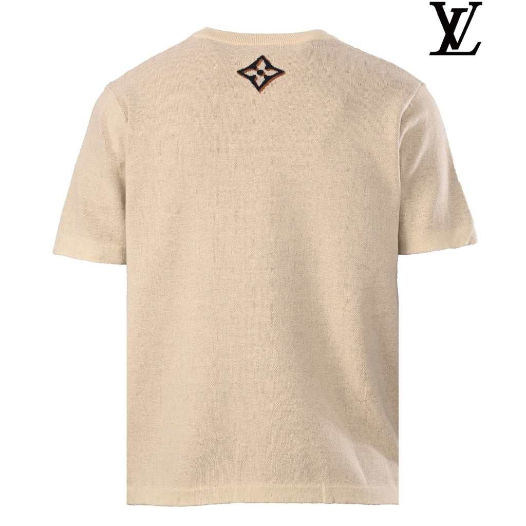 Louis Vuitton Men's Beige Malletier Letter Knit T-Shirt
