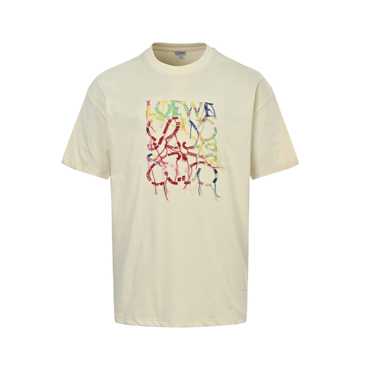 Loewe Multicolor Embroidered Logo Short-Sleeve T-Shirt in Cream