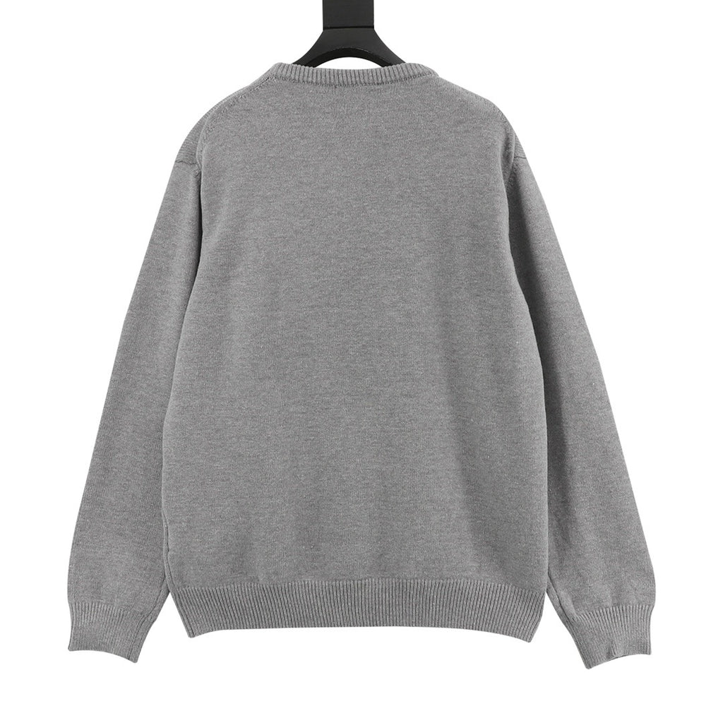 Gucci Women's Men's Light Grey Script Logo Crewneck Knit Sweater