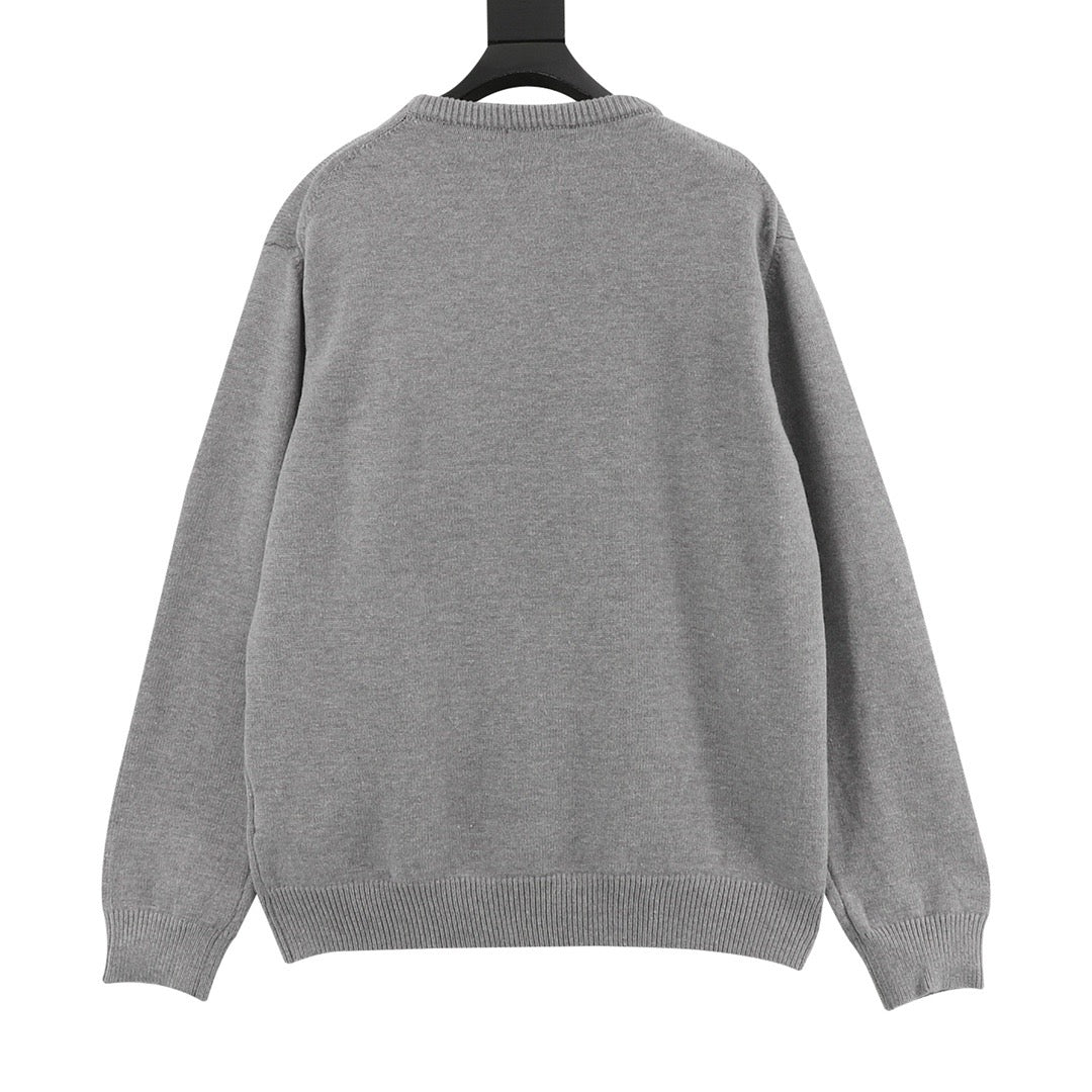 Gucci Women's Men's Light Grey Script Logo Crewneck Knit Sweater