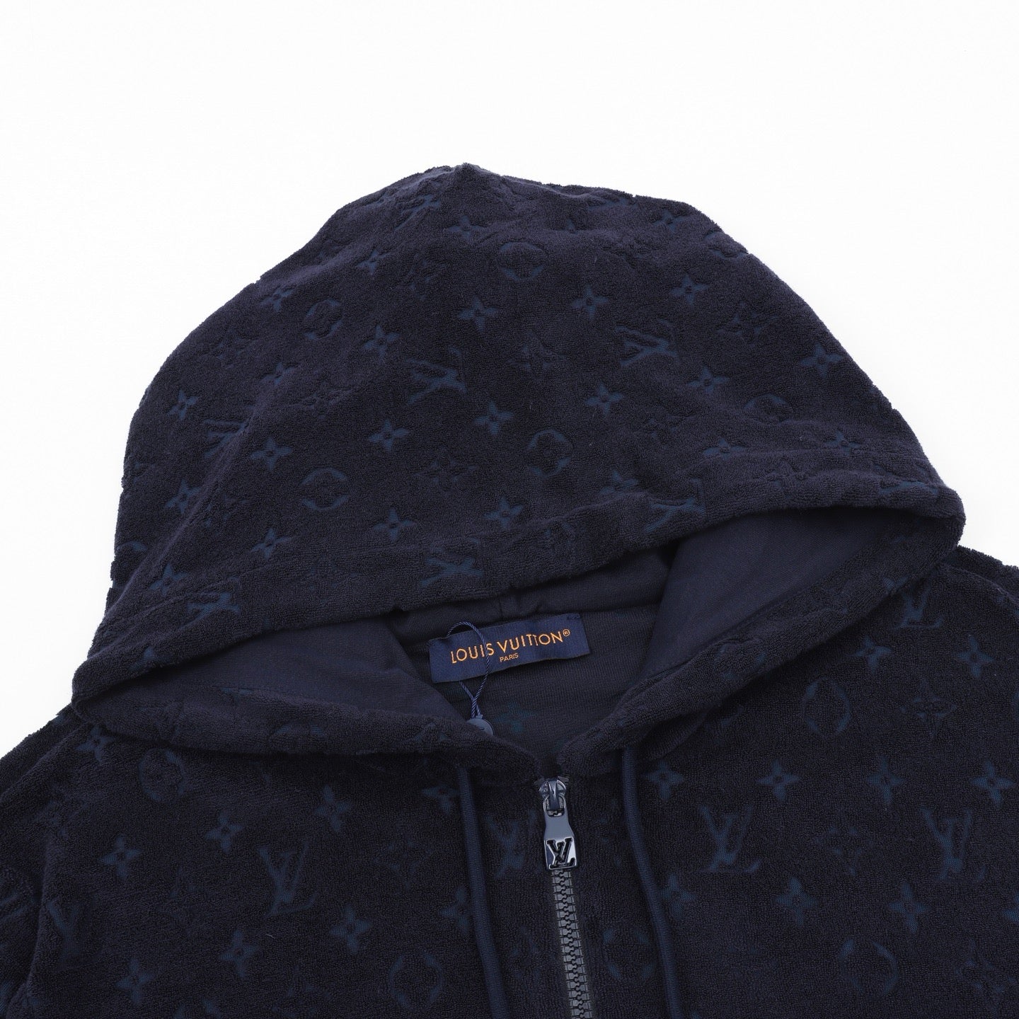 Louis Vuitton Monogram Flocked Terry Zip-Up Hoodie — Navy