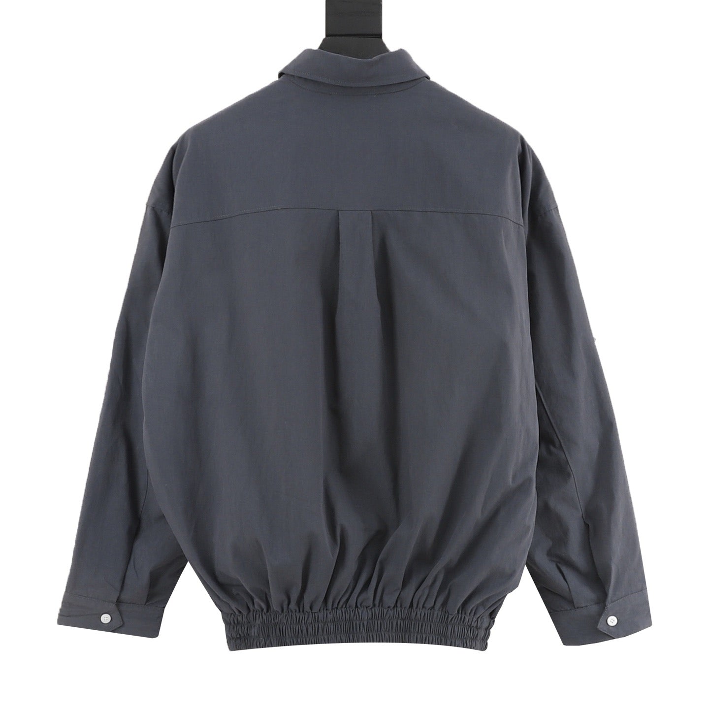 Miu Miu MM Embroidered Logo Shirt Collar Jacket | Slate Blue Elastic Hem Casual Outerwear