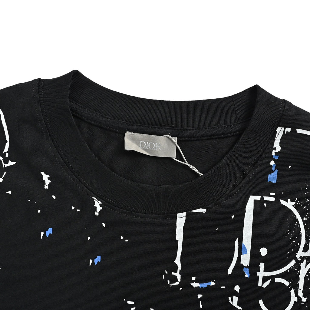 Dior Men's Black Splatter Oblique Logo Print T-Shirt