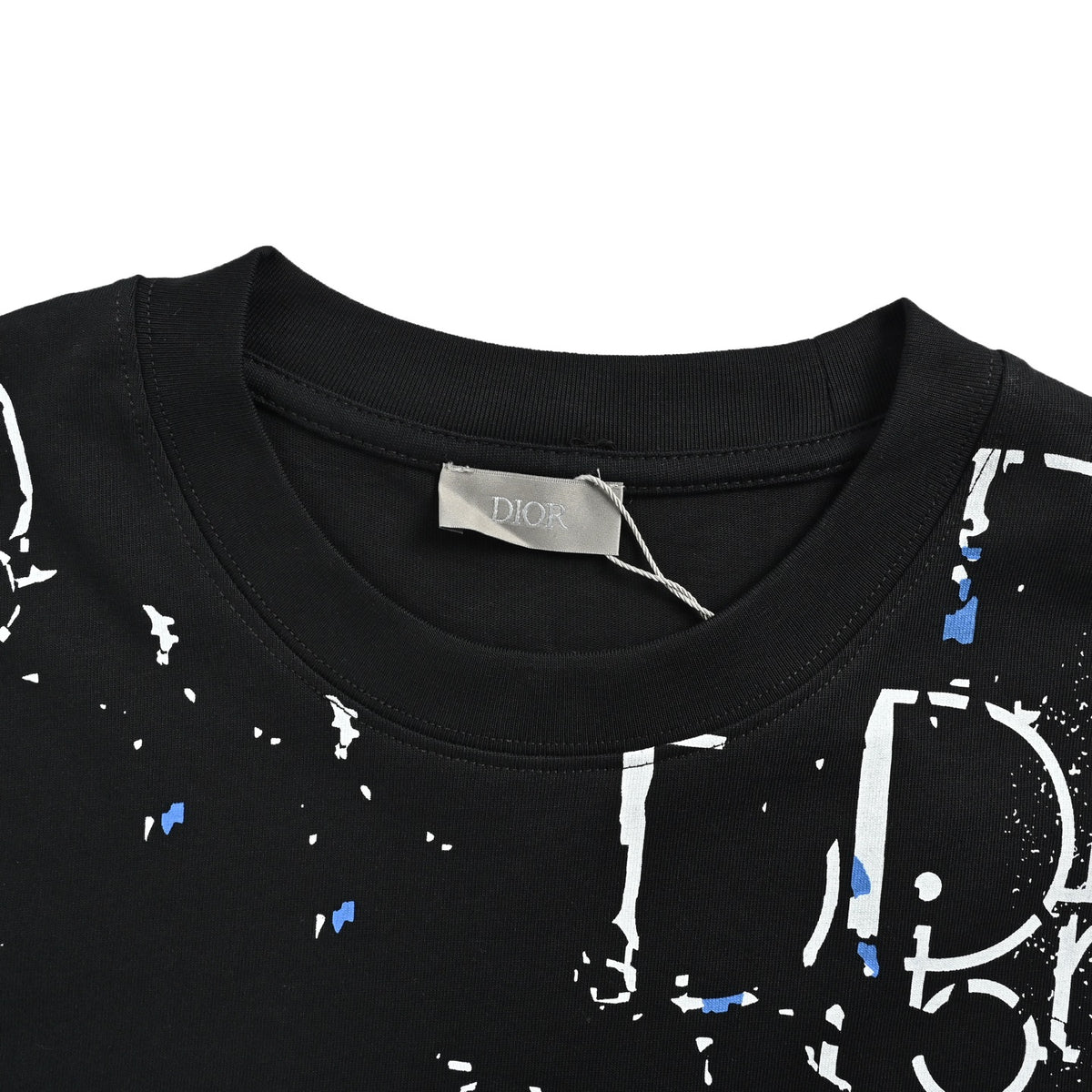 Dior Men's Black Splatter Oblique Logo Print T-Shirt