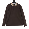 Burberry Women's & Men's Dark Brown Vintage Check Collar Long-Sleeve Polo Shirt