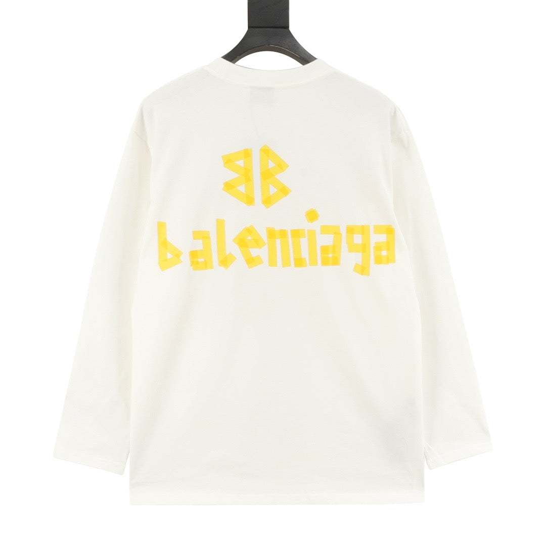 Balenciaga Masking Tape Logo Long Sleeve T-Shirt | Off-White Distressed Graphic Tee