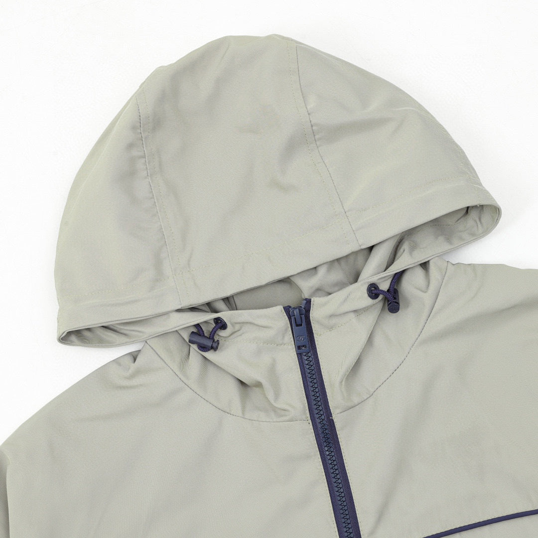 Chanel Vintage-Style Hooded Windbreaker with Embroidered Double-C Logo and Zipper Closure