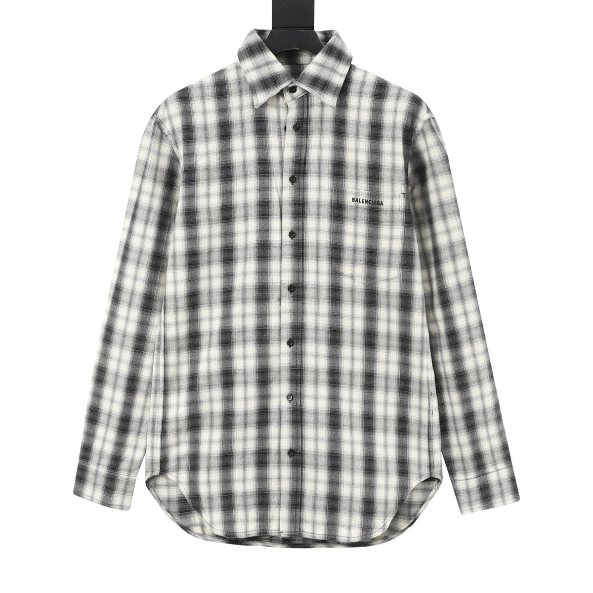 Balenciaga Women's Men's Black and White Plaid Flannel Logo Pocket Shirt