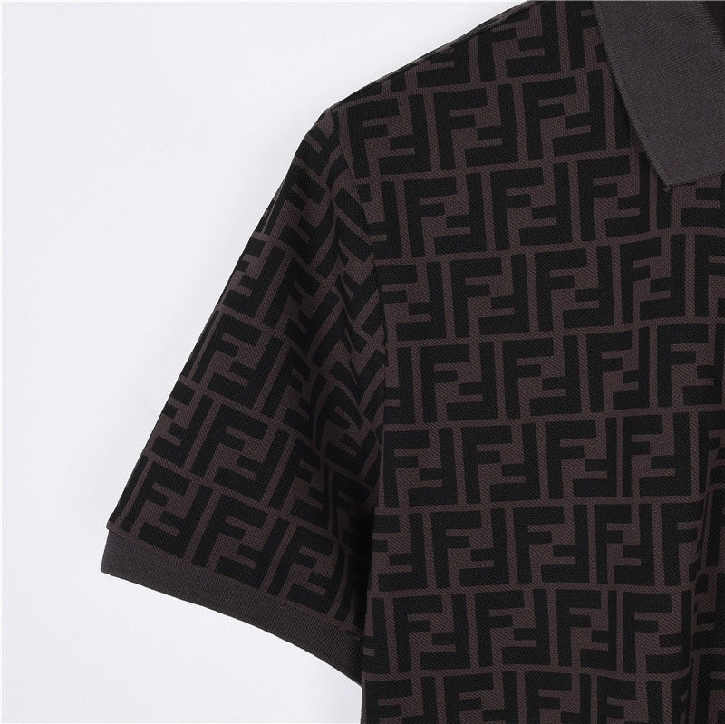 Fendi Brown FF Monogram Short-Sleeve Polo Shirt