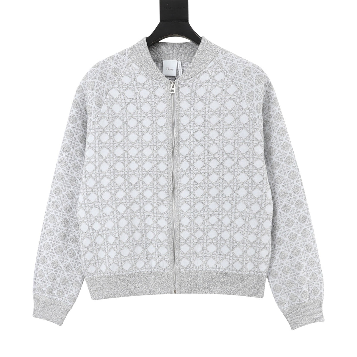 Dior Women's Men's Silver White Oblique Knit Zip-Up Bomber Jacket