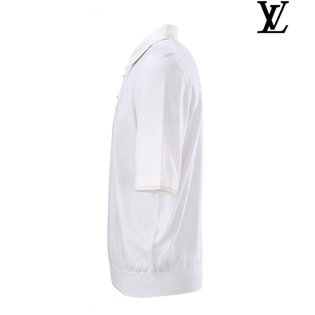 Louis Vuitton Men's White Embroidered Knit Polo Shirt